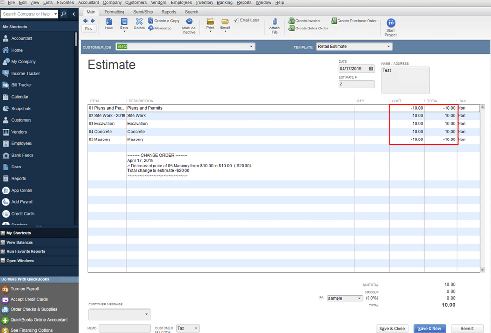 Estimations Quickbooks