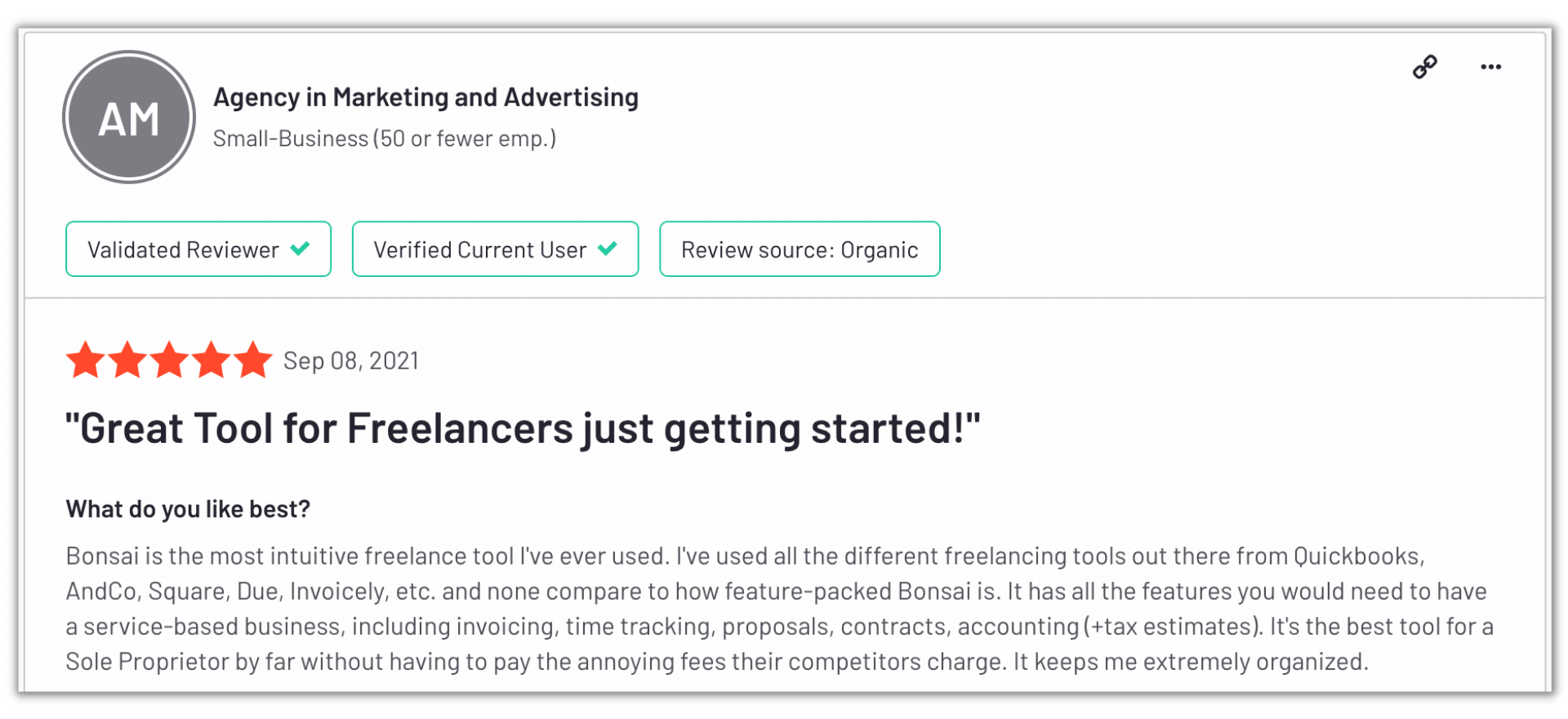 Avis 5 étoiles sur hello bonsai sur G2 Crowd