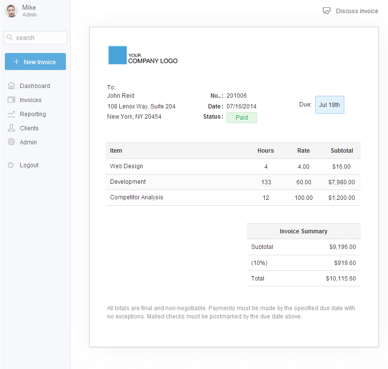 Online-Rechnungsanwendung
