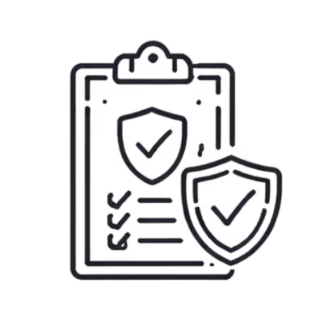 Clipboard with checklist and shield icons representing security or safety assessment.