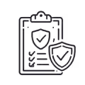 Clipboard with checklist and shield icons representing security or safety assessment.