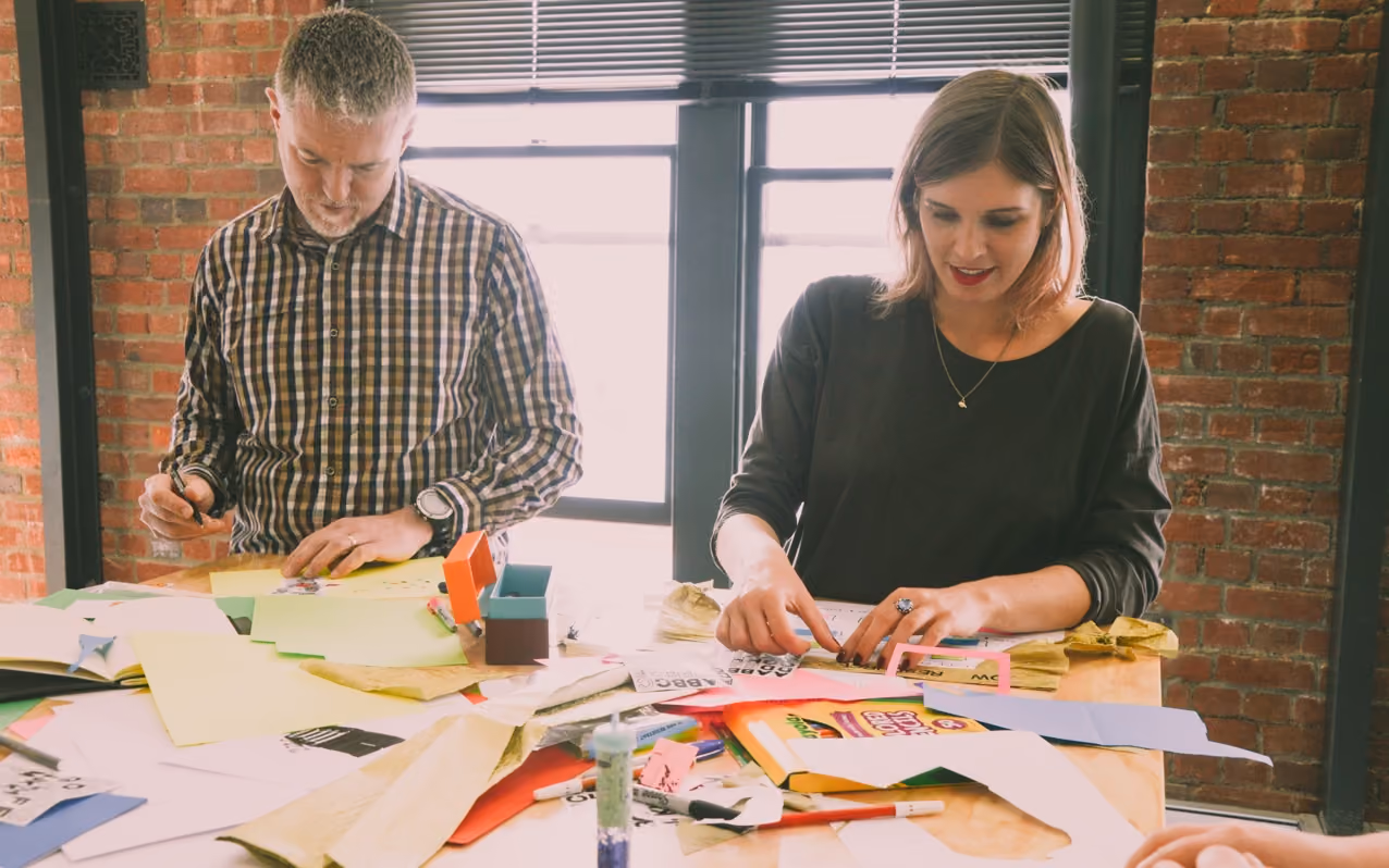 Steve and Ania making a mess and crafting their posters