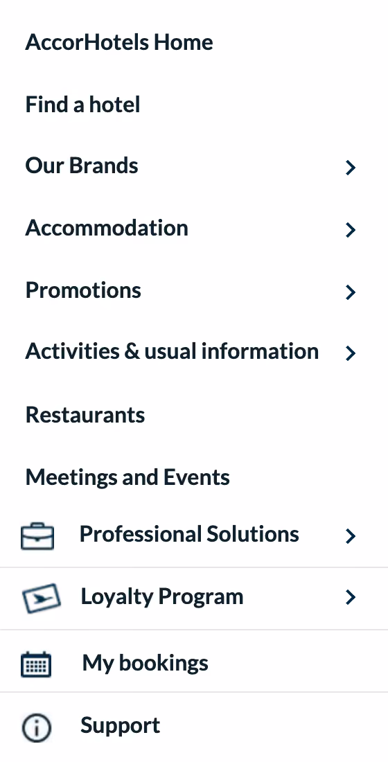The labels on the AccorHotels website.