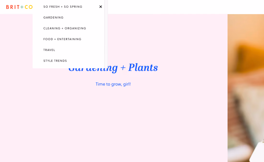 Brit + Co’s ‘So Spring’ page navigation dropdown