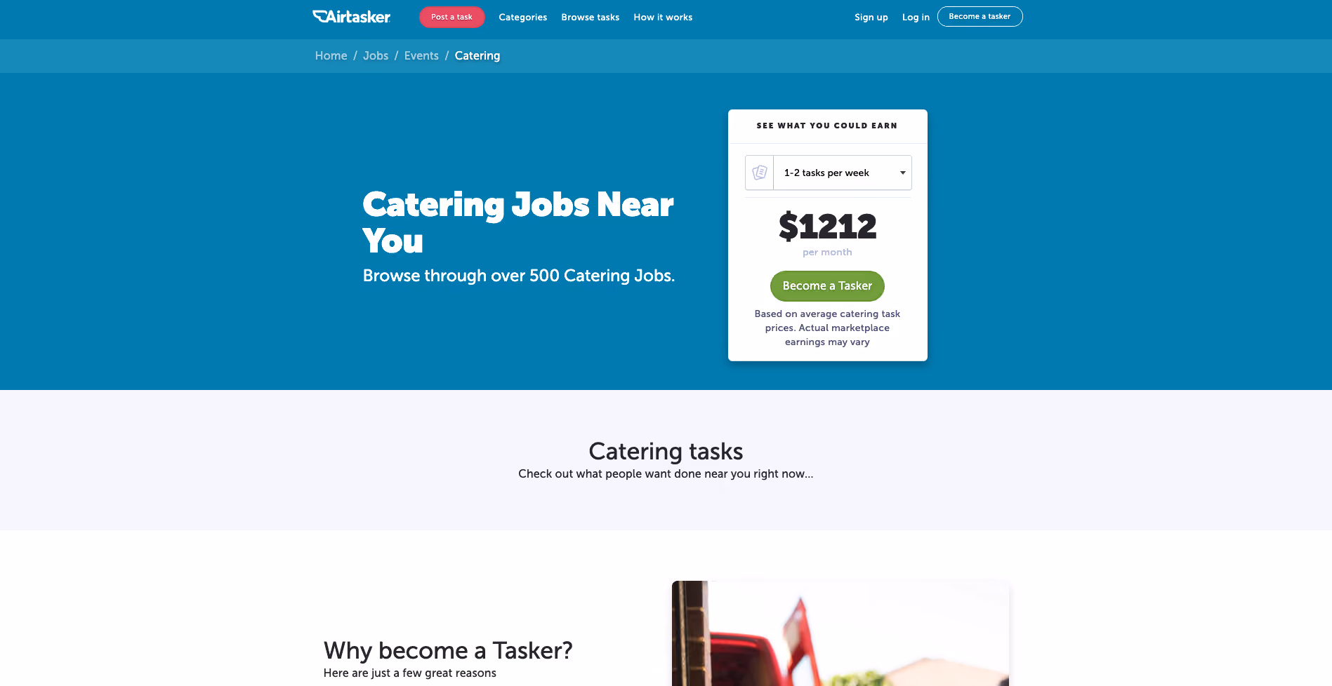 Airtasker screen that is surfaced to ‘Posters’ who select the ‘Catering’ category