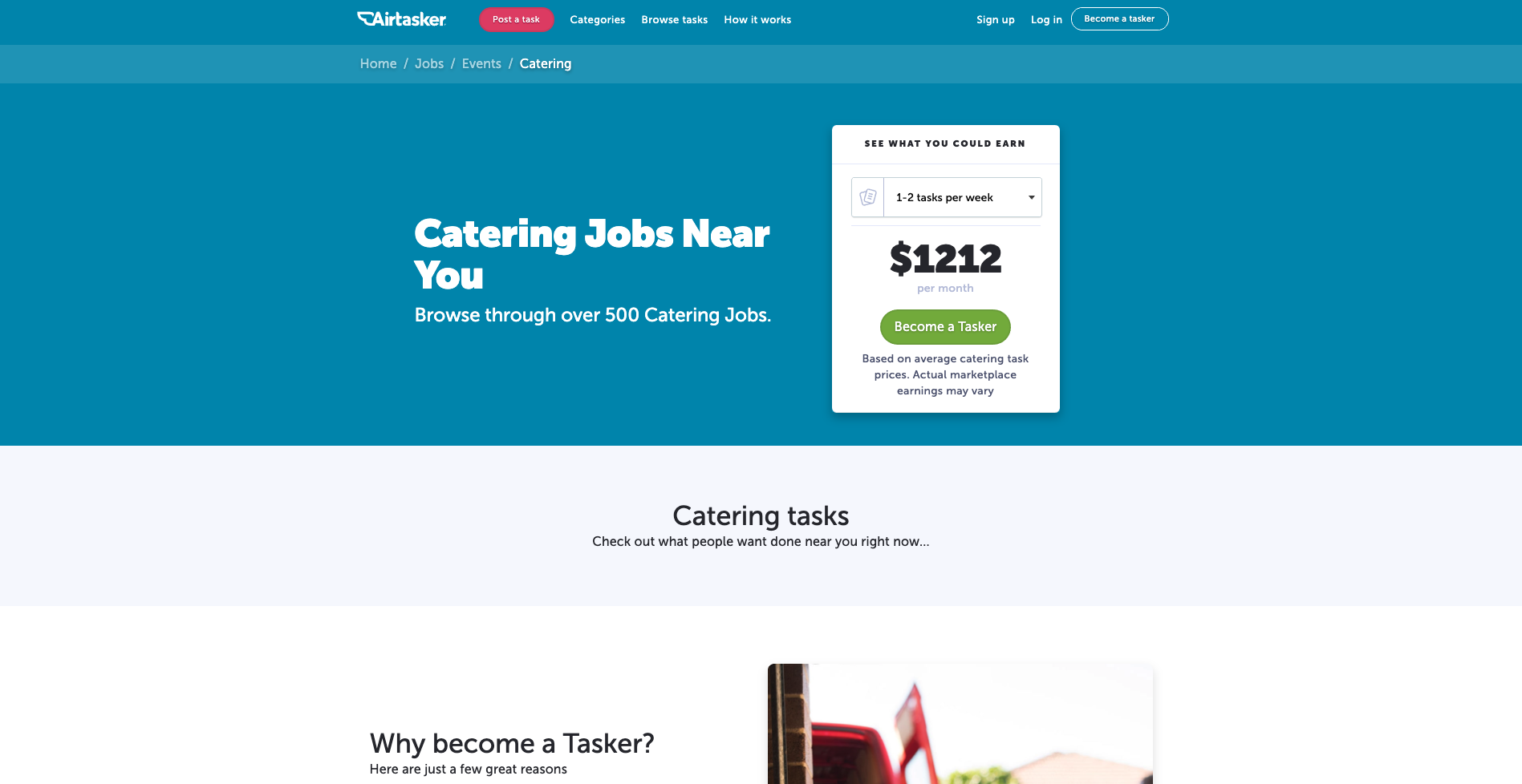 Airtasker screen that is surfaced to ‘Posters’ who select the ‘Catering’ category