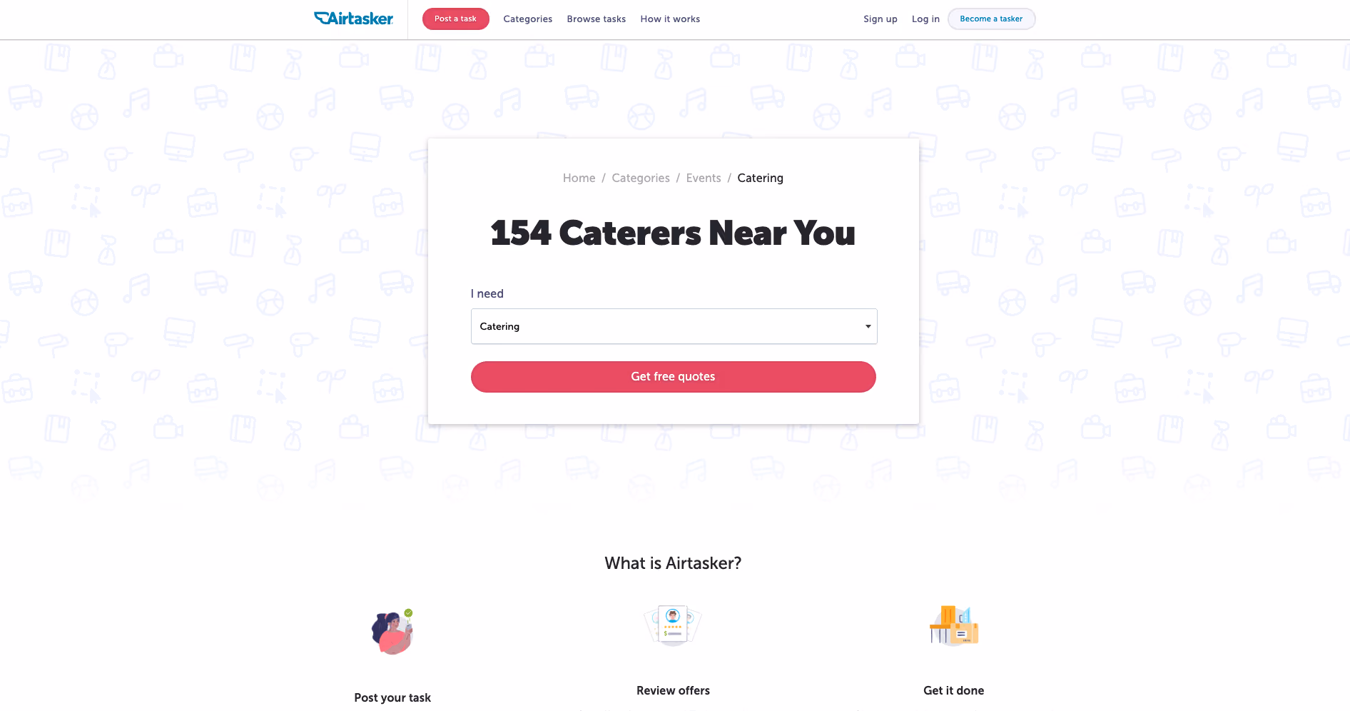 Airtasker screen that is surfaced to ‘Posters’ who select the ‘Catering’ category