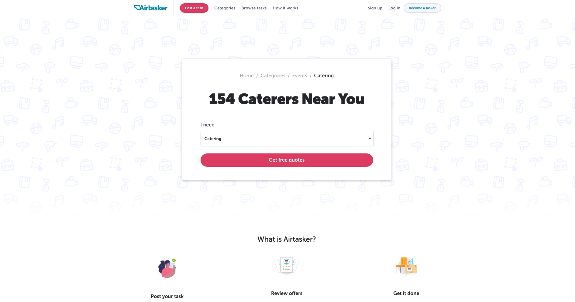 Airtasker screen that is surfaced to ‘Posters’ who select the ‘Catering’ category