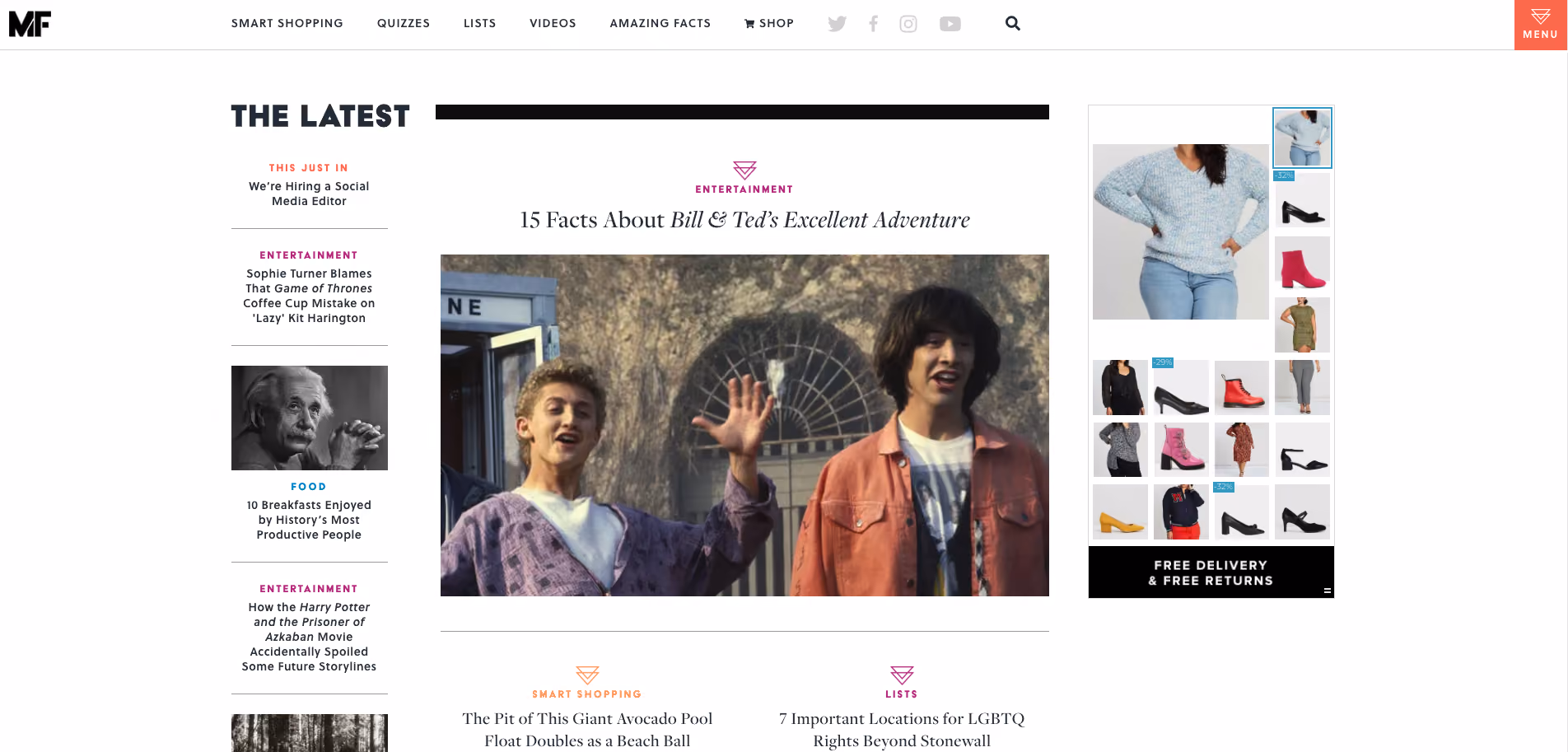 Mental Floss’ home page showing the transformed navigation bar
