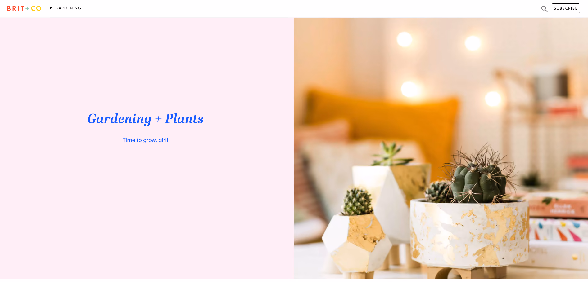 Brit + Co’s ‘So Spring’ page scrolled down to the ‘Gardening’ section