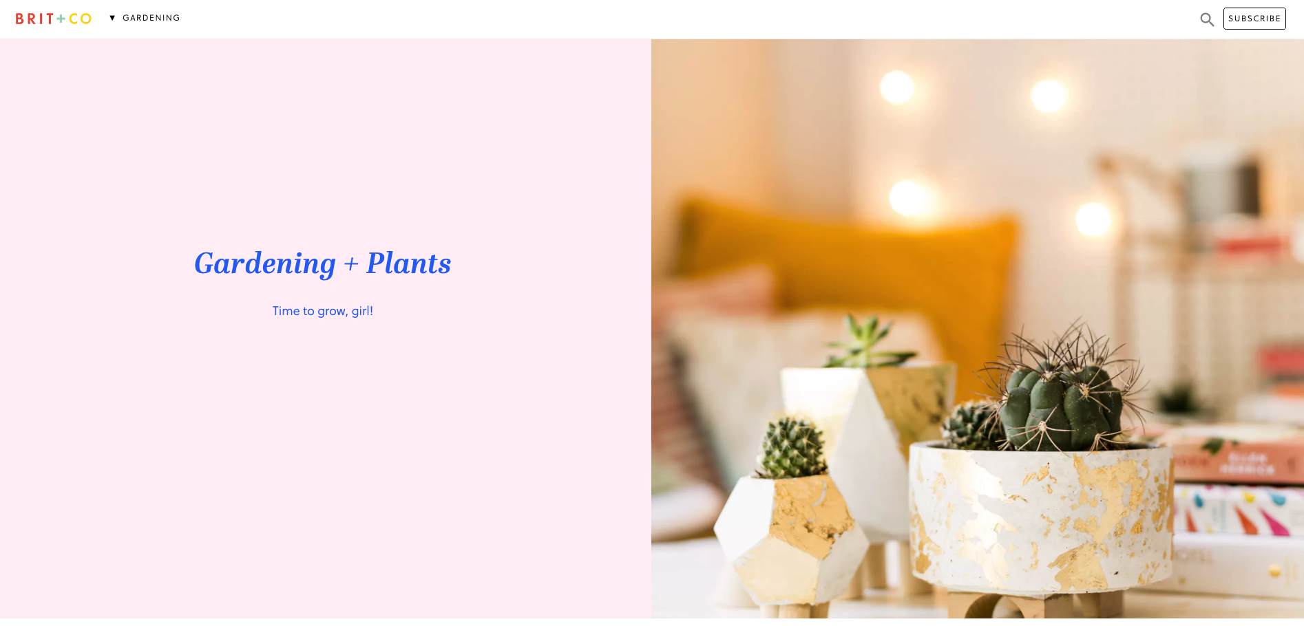 Brit + Co’s ‘So Spring’ page scrolled down to the ‘Gardening’ section