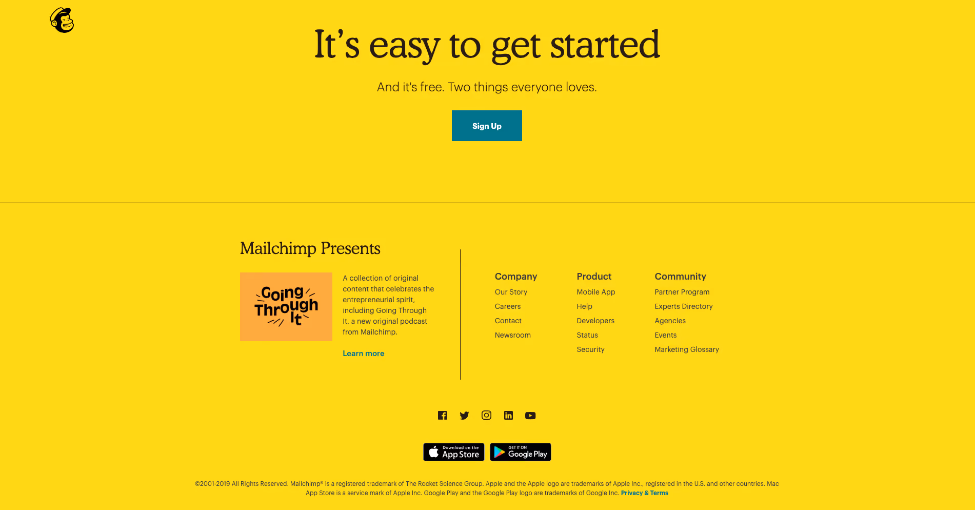 Mailchimp’s page filling fat footer