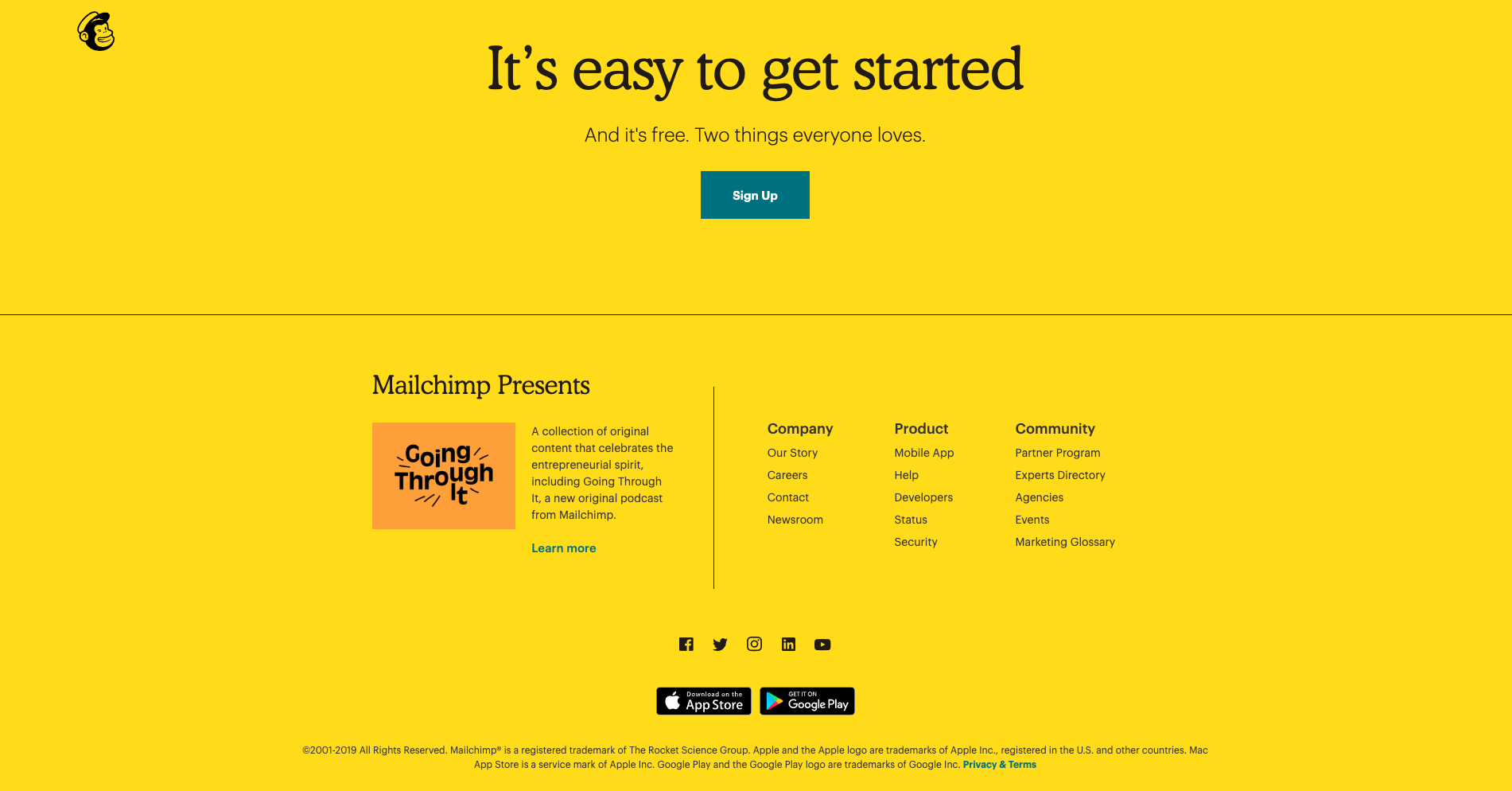Mailchimp’s page filling fat footer