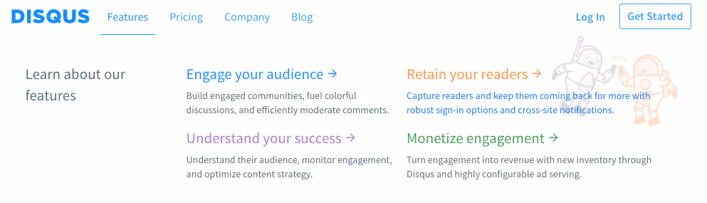 Features sub-options menu open without hovering on menu items.