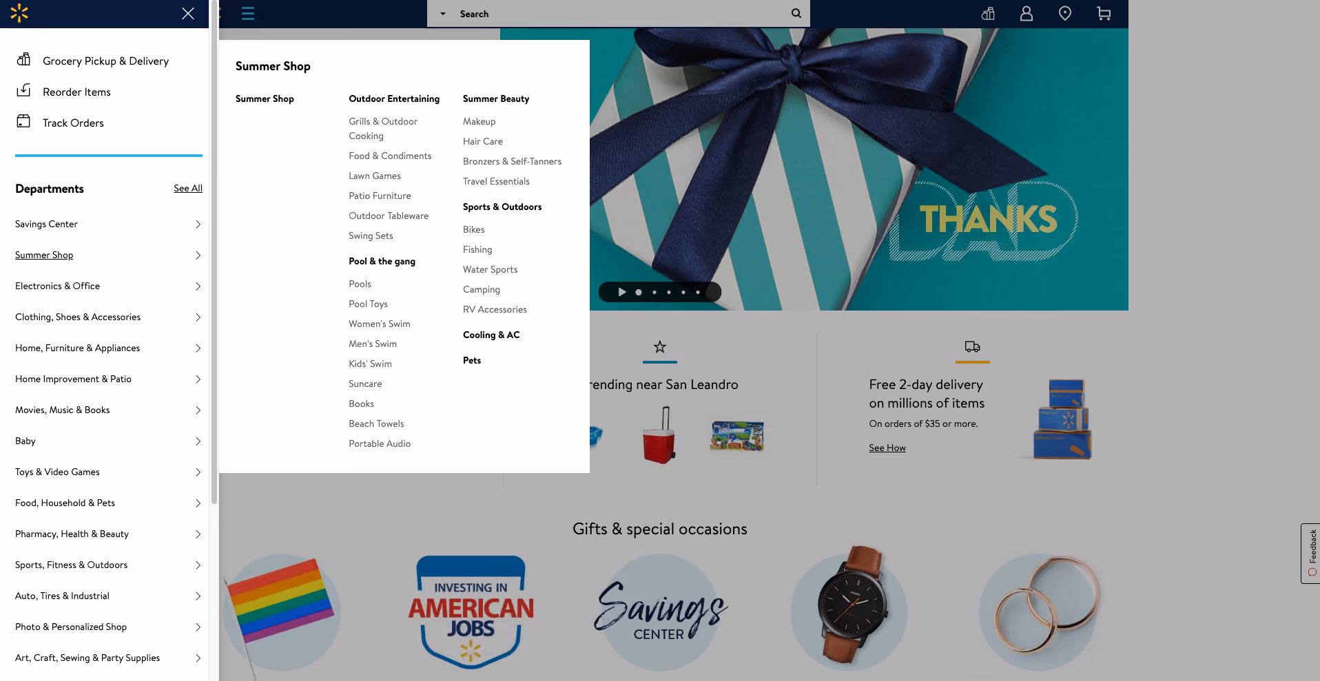 Walmart’s vertical navigation menu