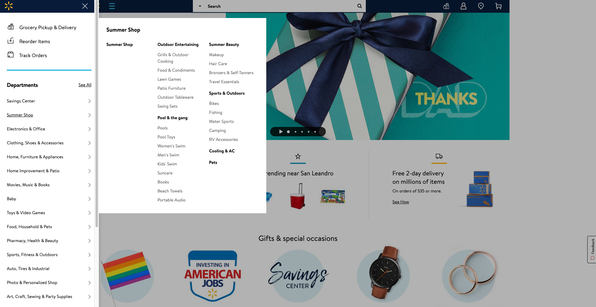 Walmart’s vertical navigation menu