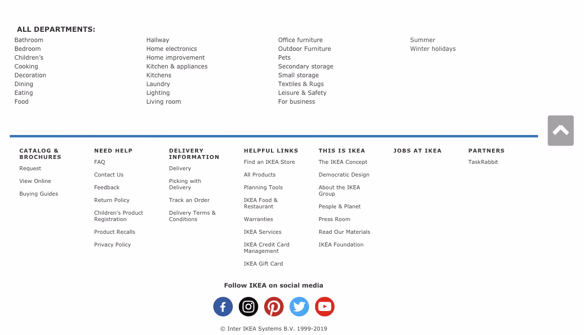 An image of IKEA US home page footer on their website, from 2019.