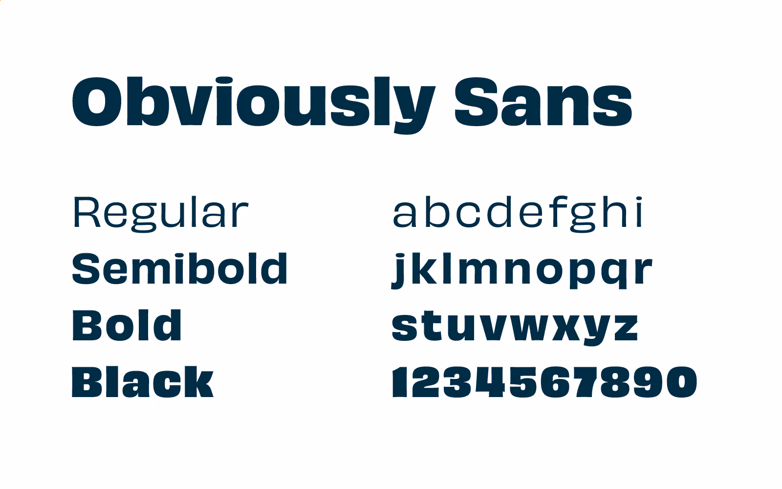 An image of Obviously Sans font in different weights and sizes