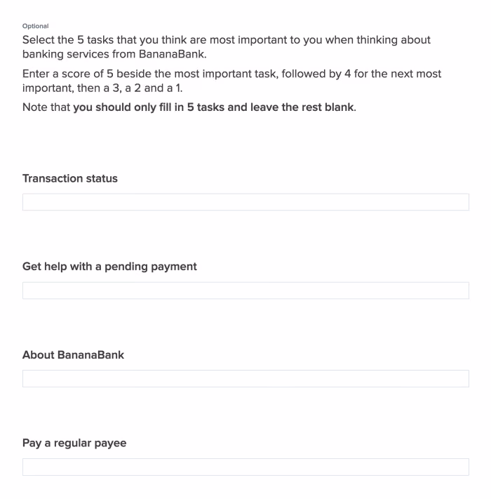 A section of the customer survey in Questions.