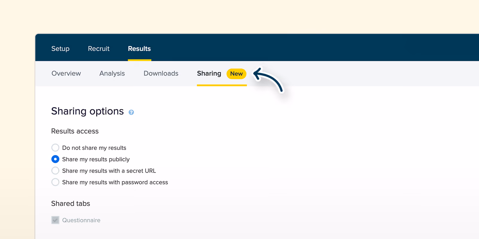 A screenshot of OptimalSort showing the new sharing functionality.