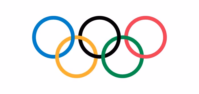 The olympics logo, consisting of 5 overlapping circles with different colours.