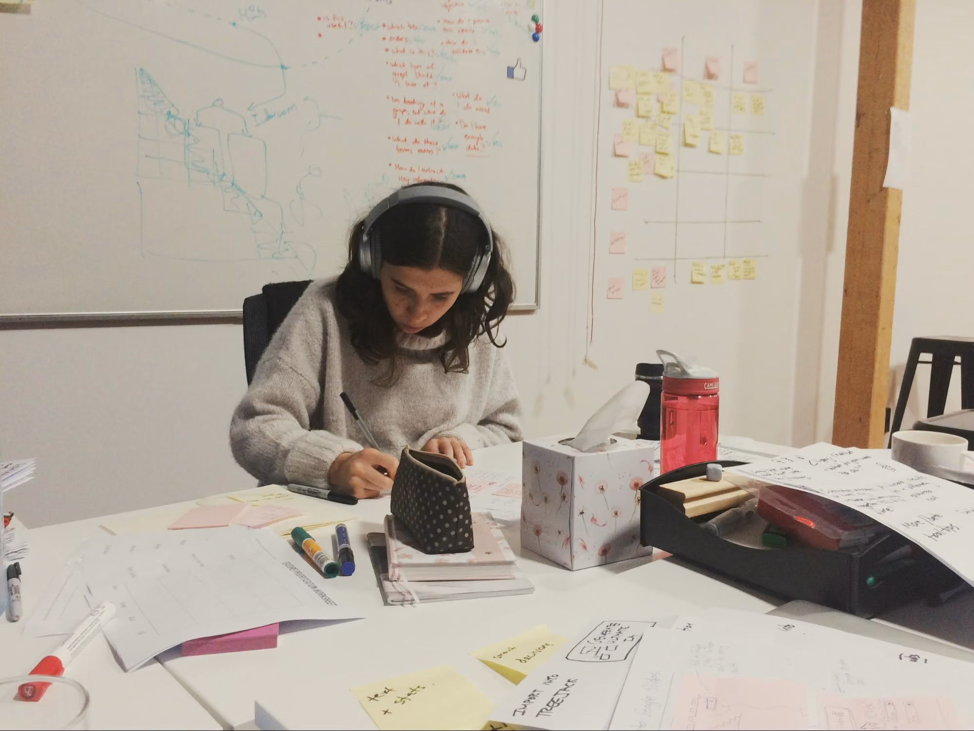 Mila our data scientist sketching intensely during Crazy 8s