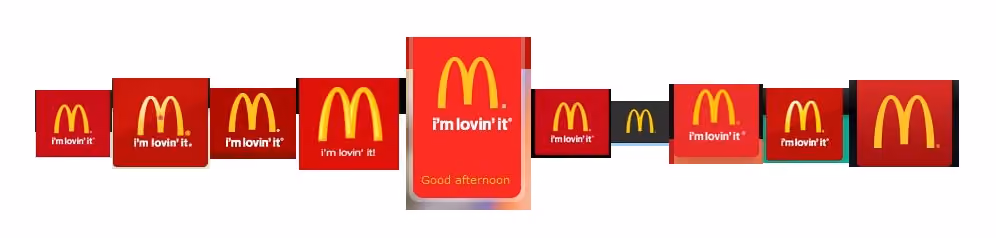 McDonald’s logos from left to right: Australia, Canada, Fiji, India (West and South India site), Malaysia, New Zealand, Singapore, South Africa, the UK, and the US as they appeared on the websites at the time of testing. How many different shades of red can you spot?