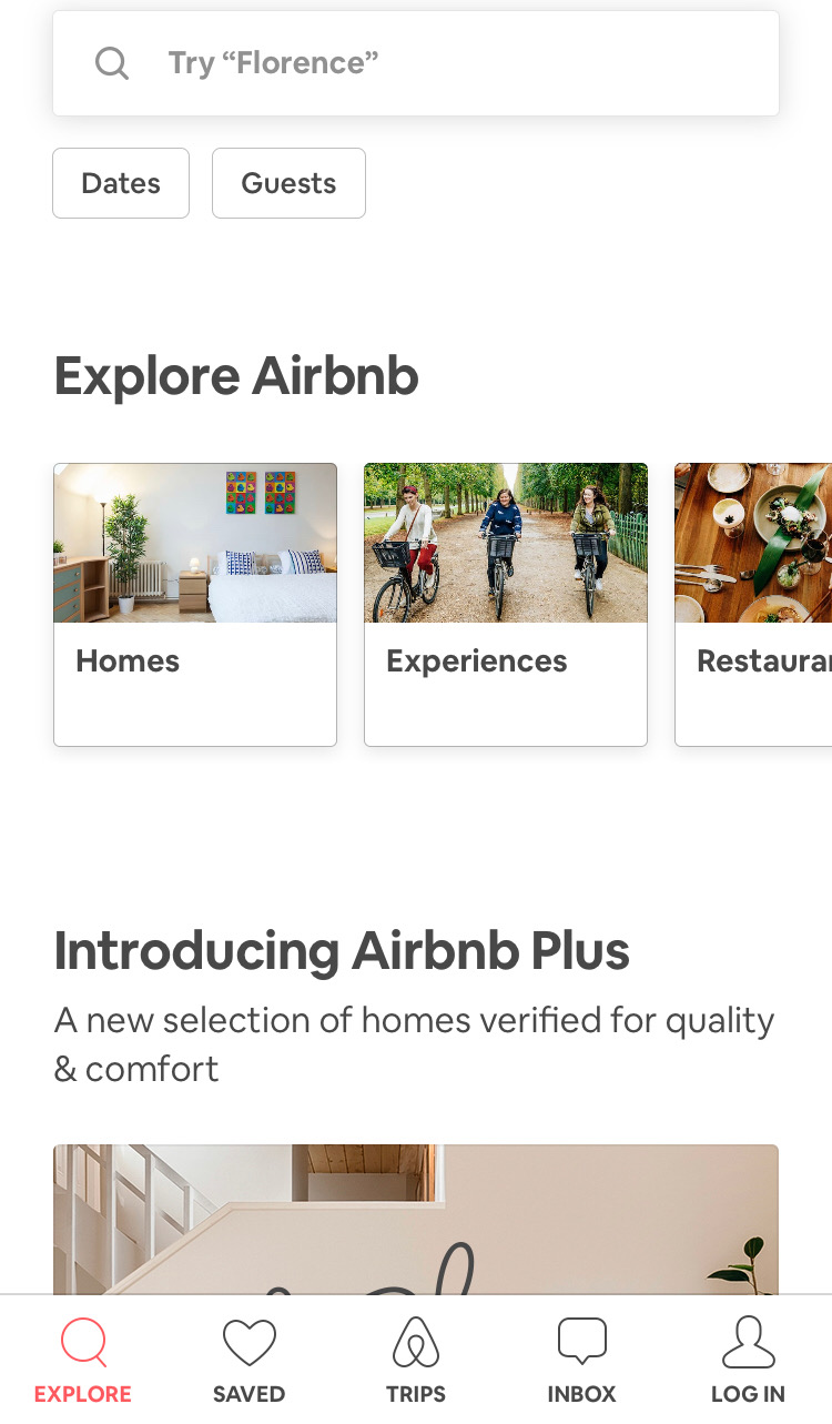 A screenshot of Airbnb's mobile app