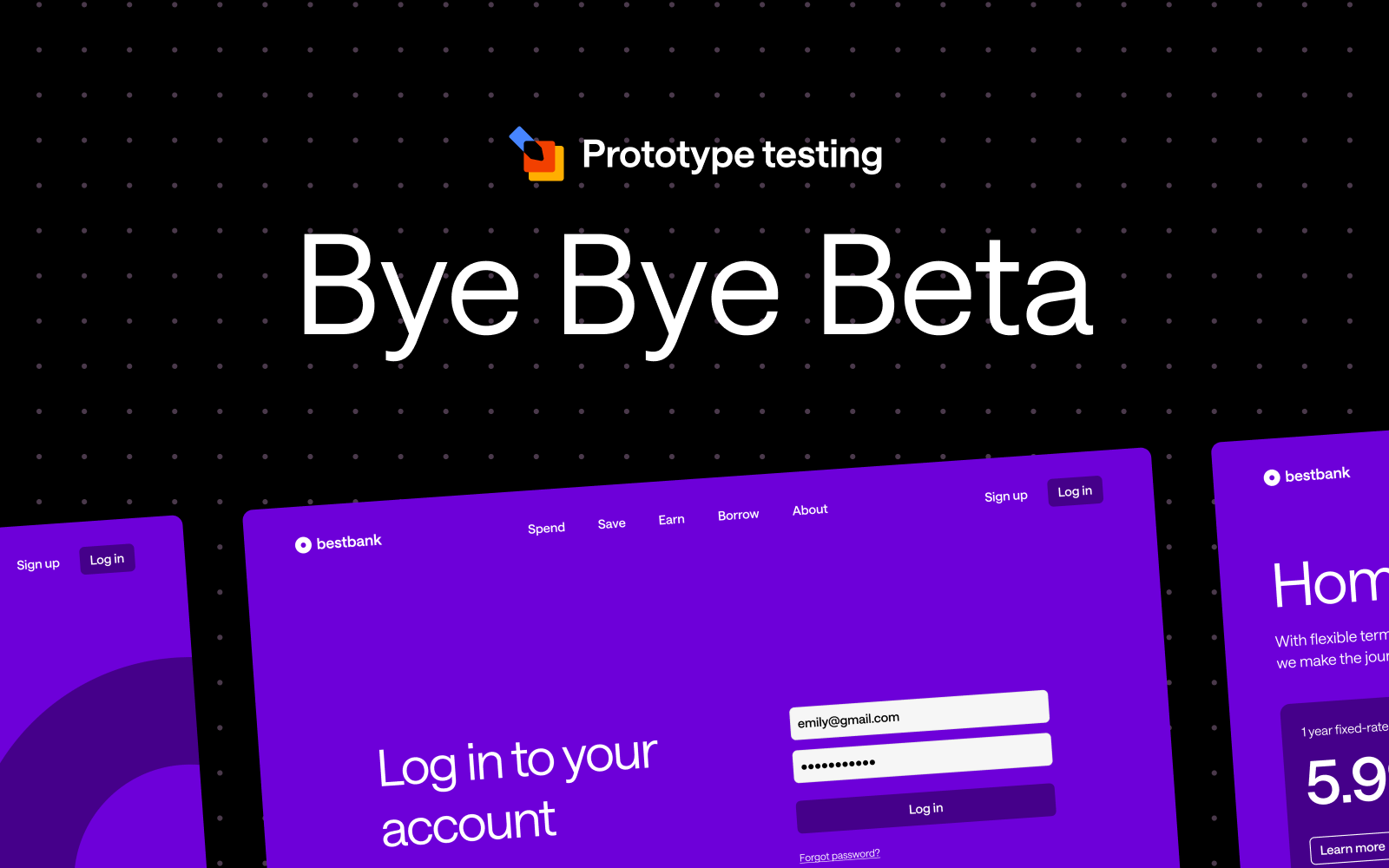 Header graphic for the article 'Bye-bye Beta 👋🏼 Hello Prototype Testing  🚀'