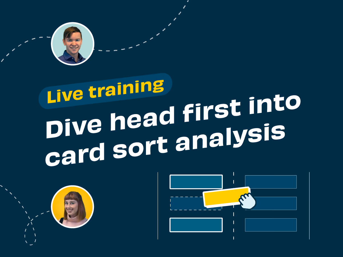 Header graphic for the article 'Live training: Dive head first into card sort analysis'