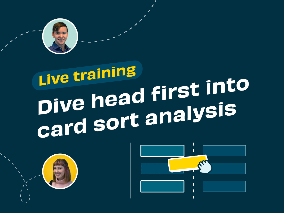 Header graphic for the article 'Live training: Dive head first into card sort analysis'