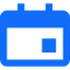 Blue calendar icon with a small square marking a date.