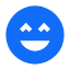 Blue smiley face emoji with smiling eyes and wide smile.