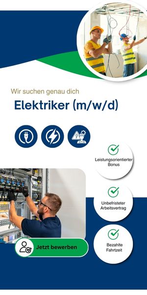 Zwei Elektriker in Schutzwesten und Helmen arbeiten an Kabeln, darunter ein Mann, der Elektrokabel in einem Schaltschrank ĂŒberprĂŒft.