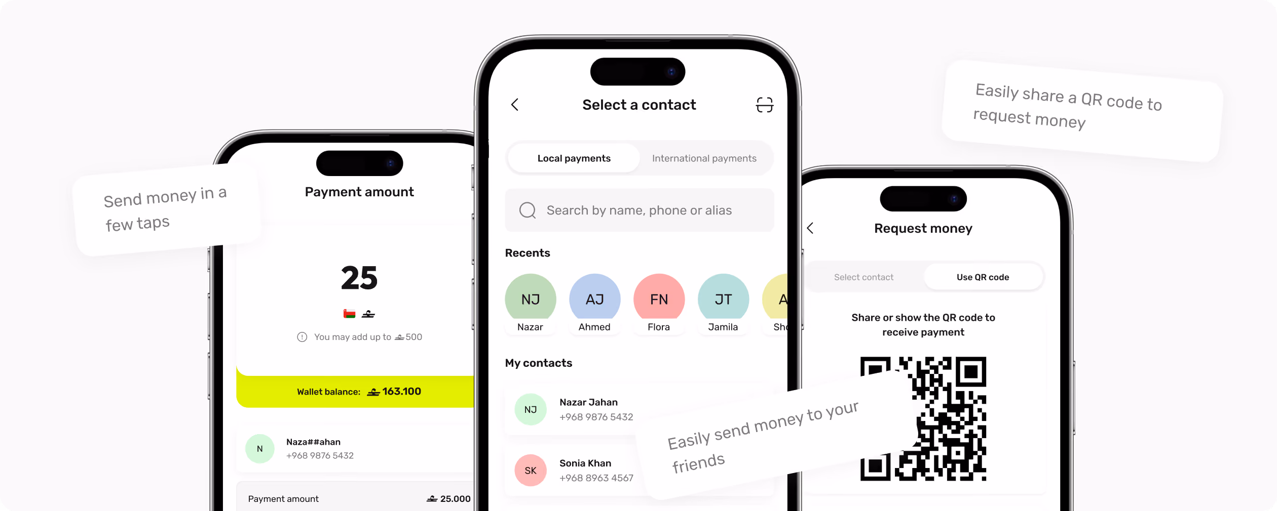 Walletii screen for easily sending money.