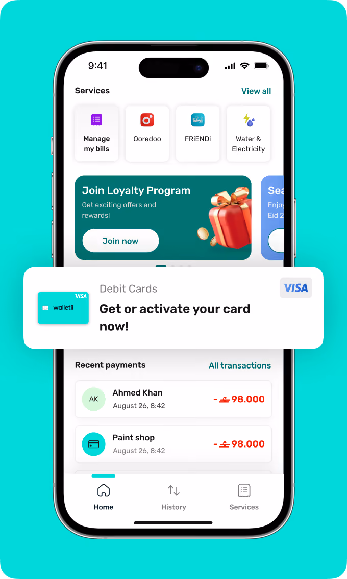 Walletii screen guiding users to find their card.