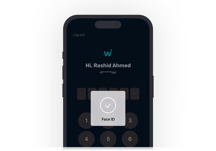 Walletii login screen with Face ID.