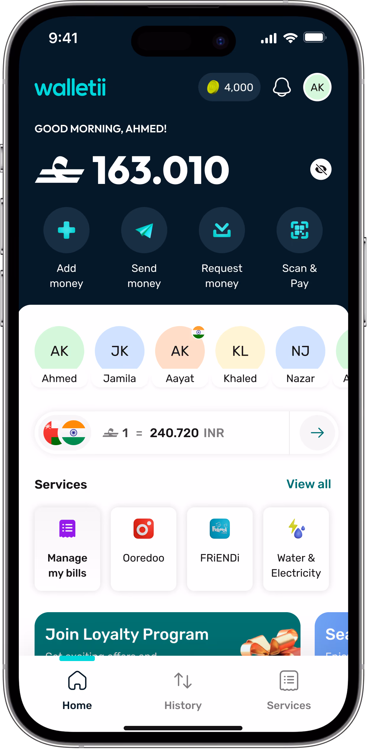 Walletii app interface showing a general payment component.