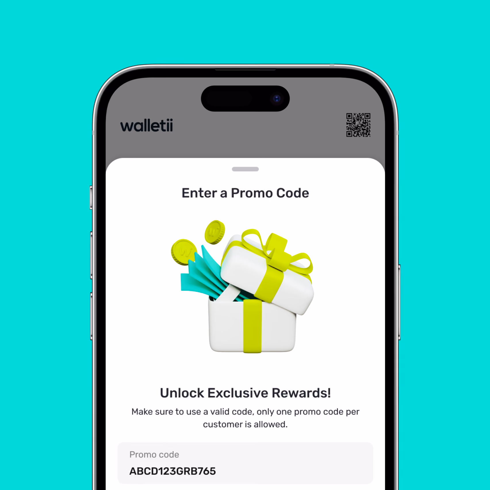 Walletii card activation step screen.