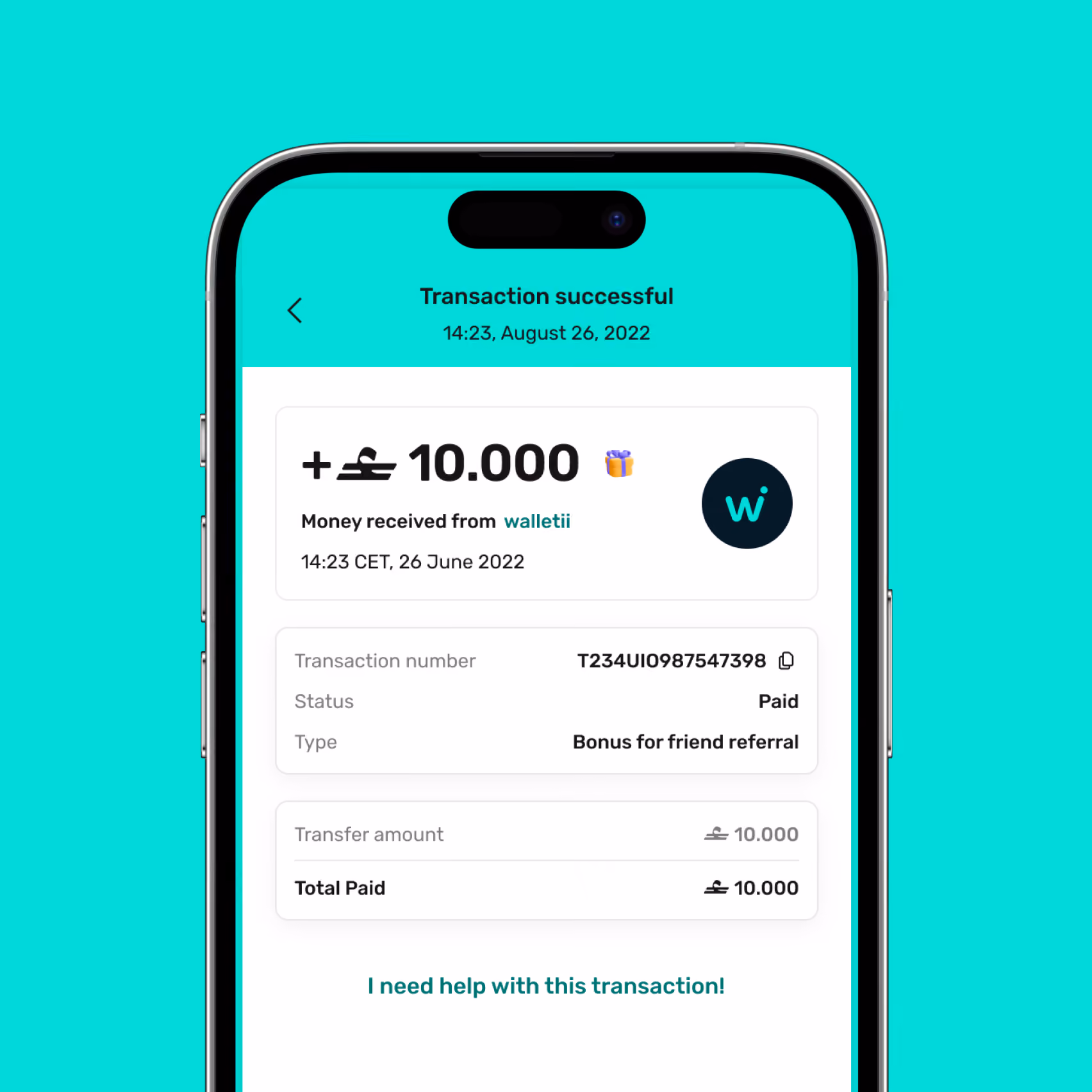 Walletii card activation step screen.