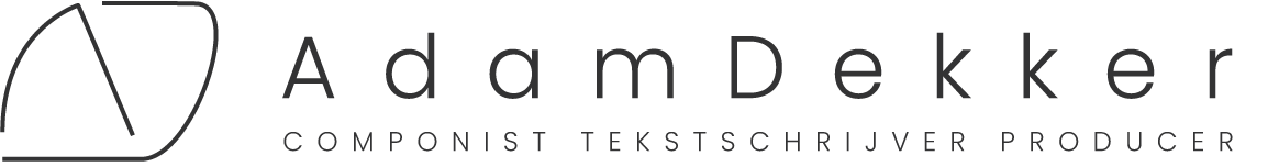 Logo met symbool links en de tekst 'Adam Dekker' en daaronder 'Componist Tekstschrijver Producer'.