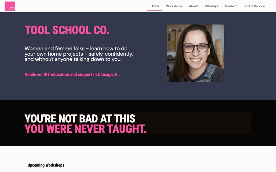 Tool School Co. website, built on Gametime Hero