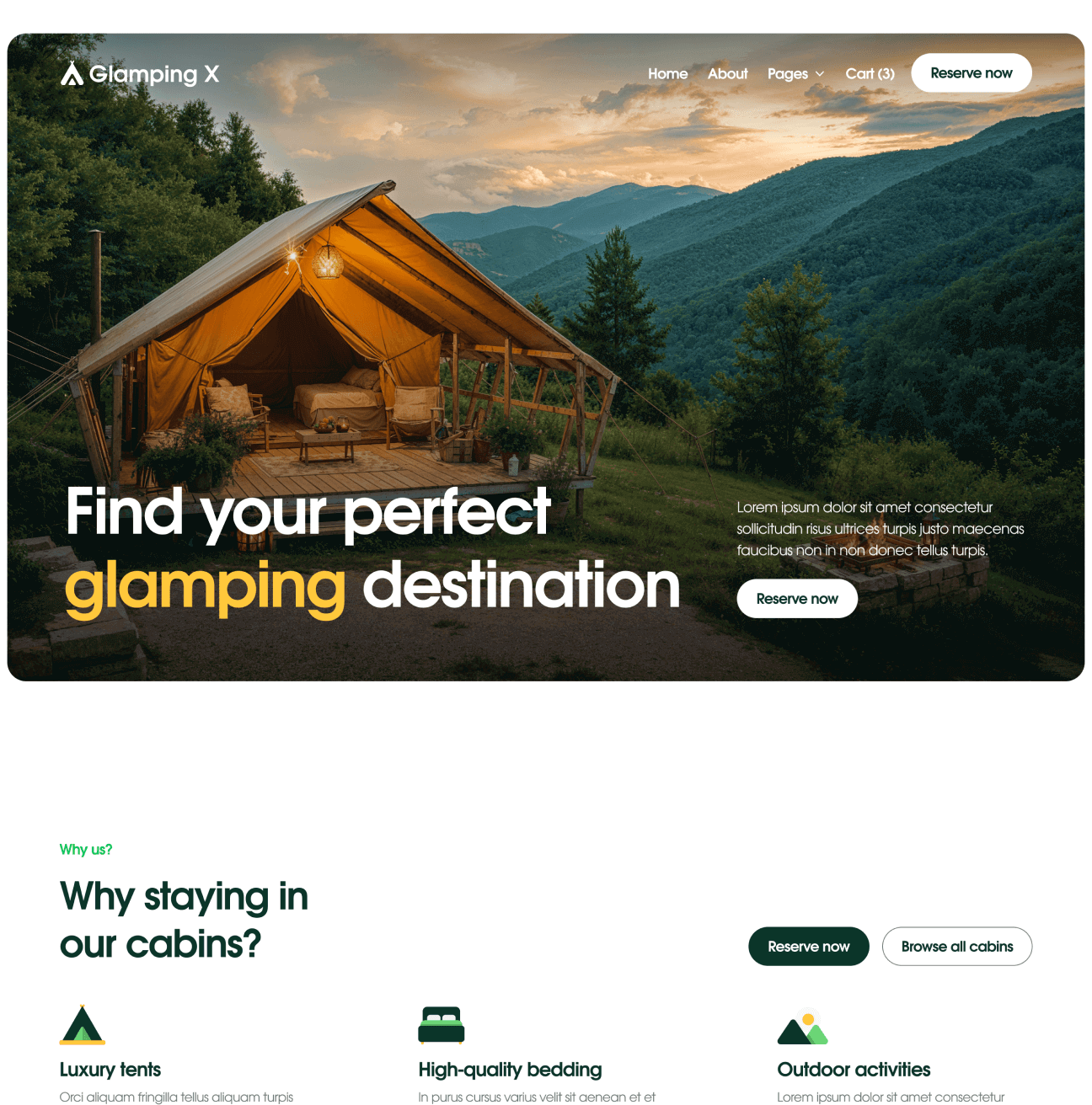 Glamping X Home V1 Hero Page Glamping Webflow Template