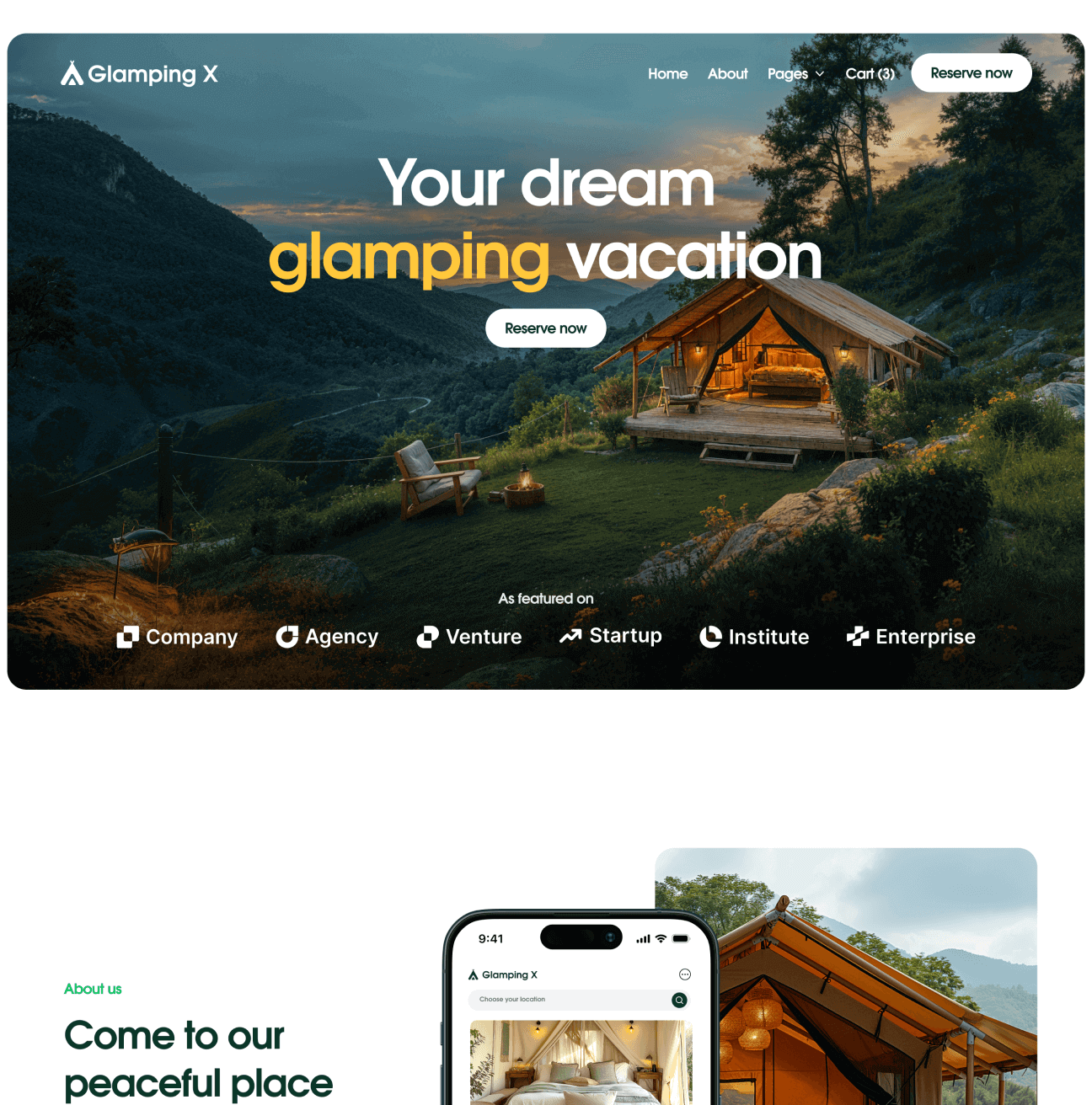 Glamping X Home V2 Hero Page Glamping Webflow Template