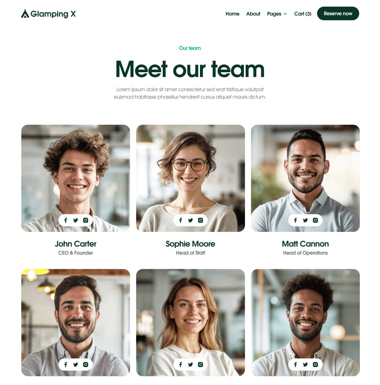 Glamping X Staff Hero Page Glamping Webflow Template