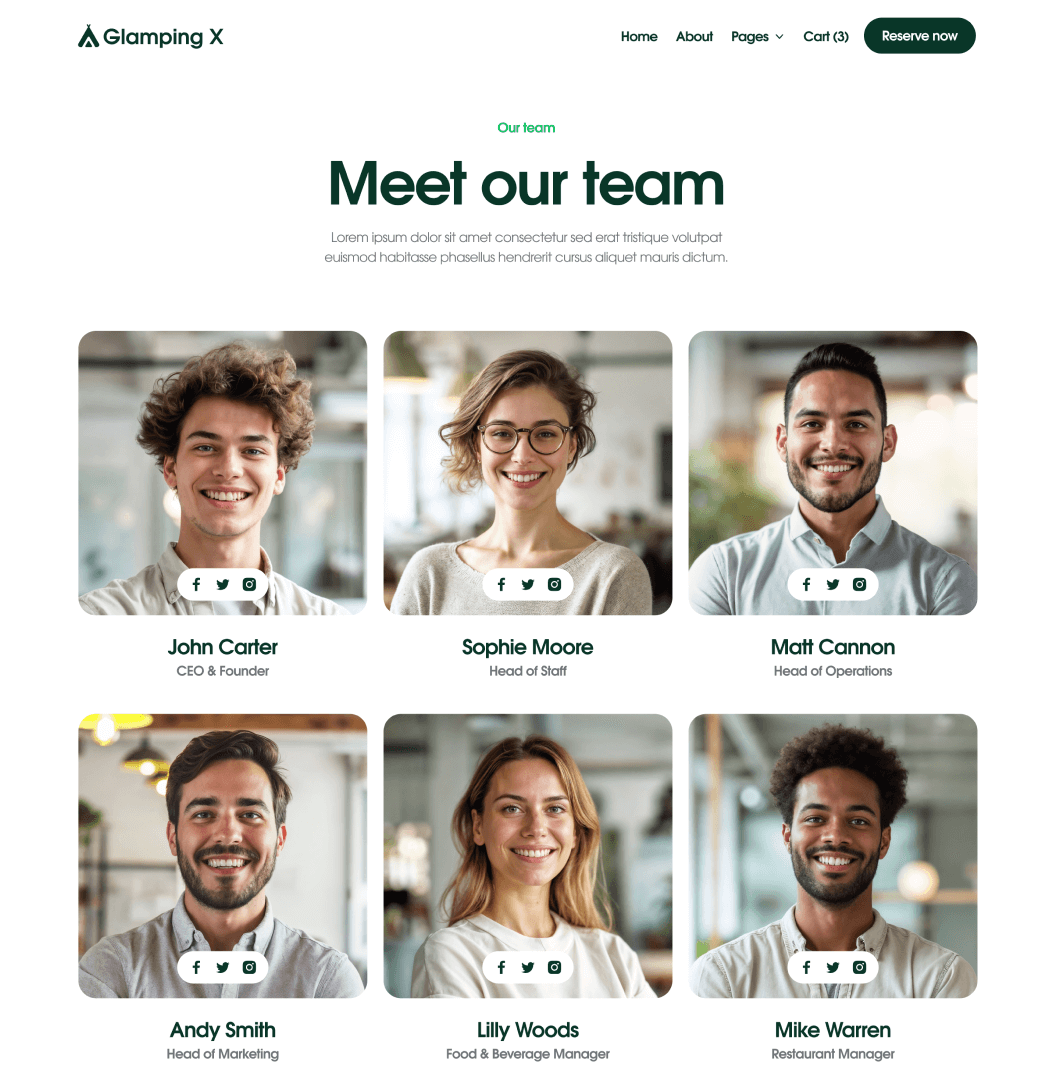 Glamping X Staff Main Page Glamping Webflow Template