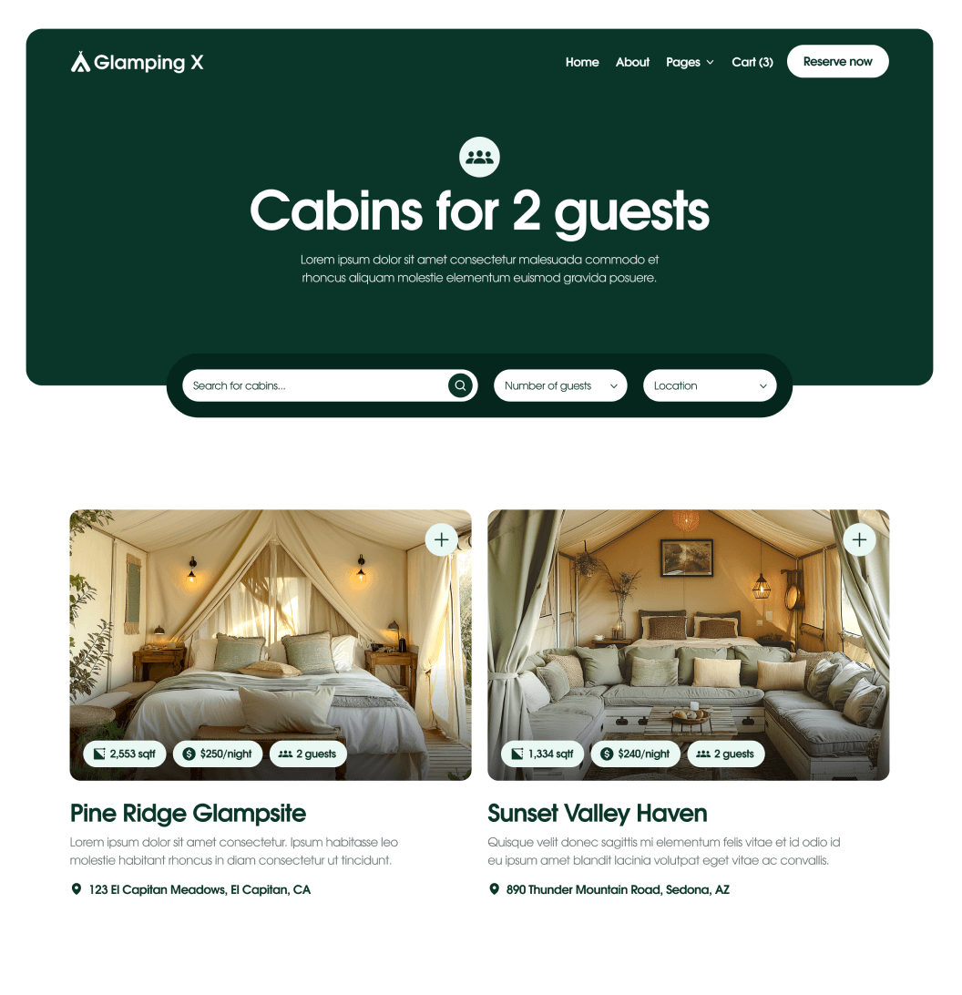 Glamping X Properties By Guests Main Page Glamping Webflow Template
