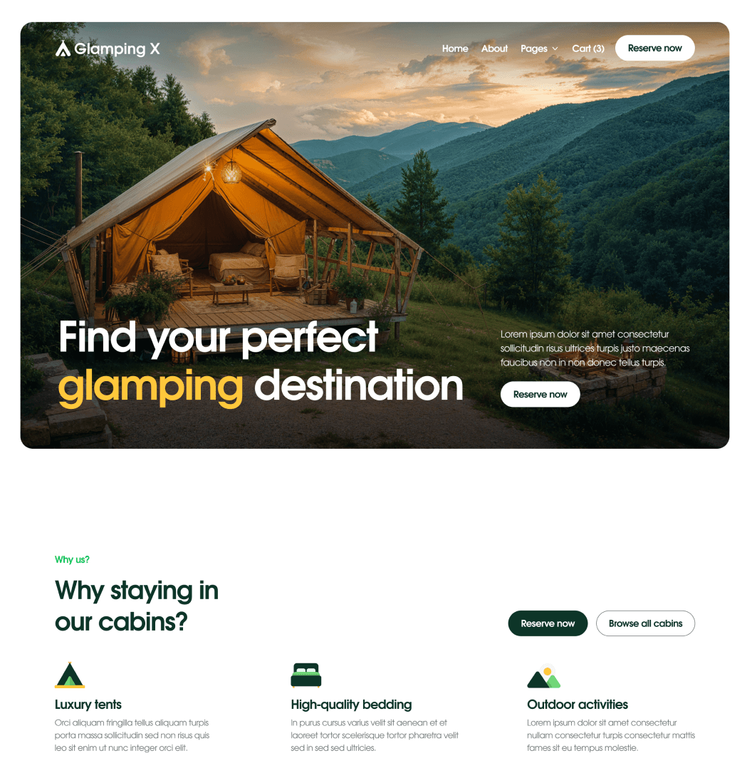 Glamping X Home V1  Main Page Glamping Webflow Template
