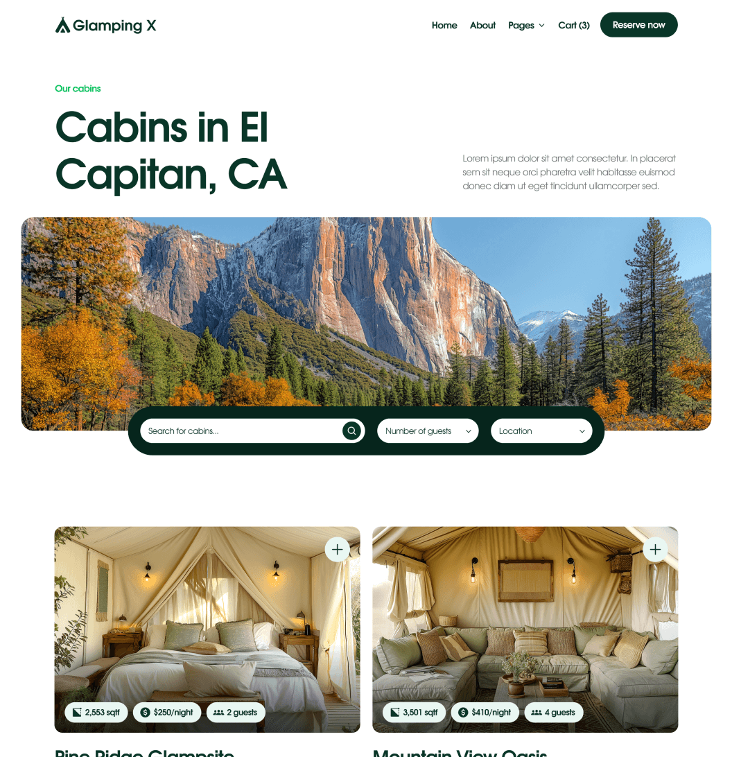 Glamping X Properties By Location Main Page Glamping Webflow Template