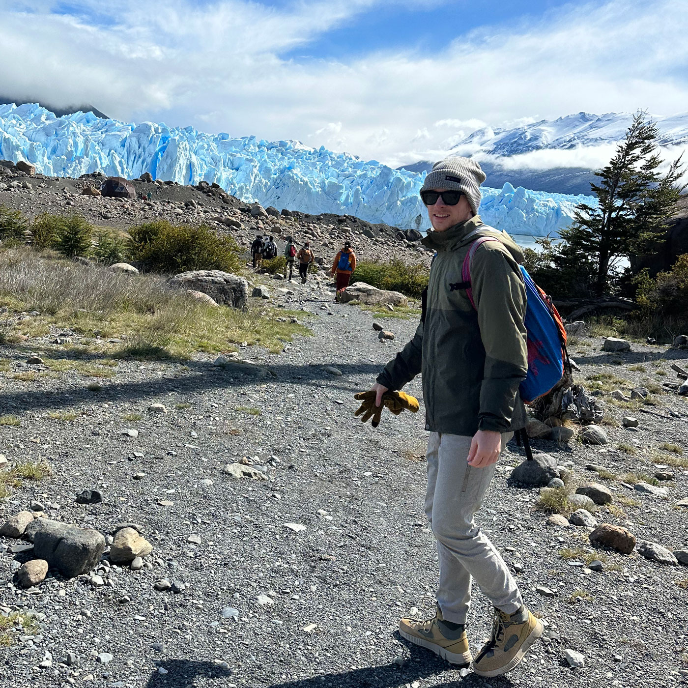 Riley, the owner of Design Outfitter, enjoying a stroll on the glaciers of Argentina